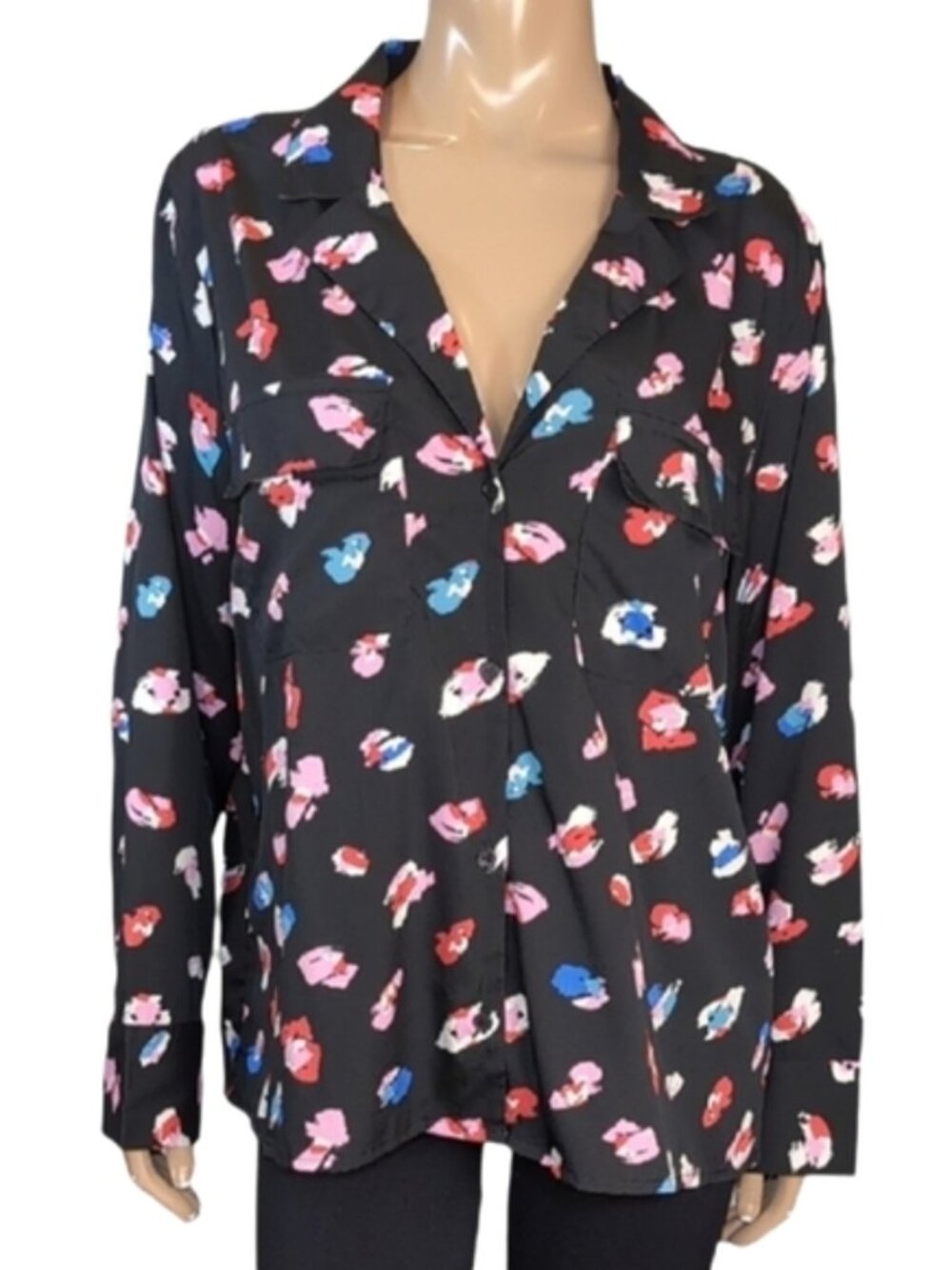 Influence Abstract Floral Shirt US Size 18 Black Long Sleeve Buttoned Top